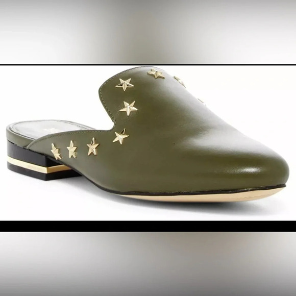 Michael Kors Shoes - WNS Michael Kors Natasha Olive Green Gold Logo Star Slide Mules Sz 9